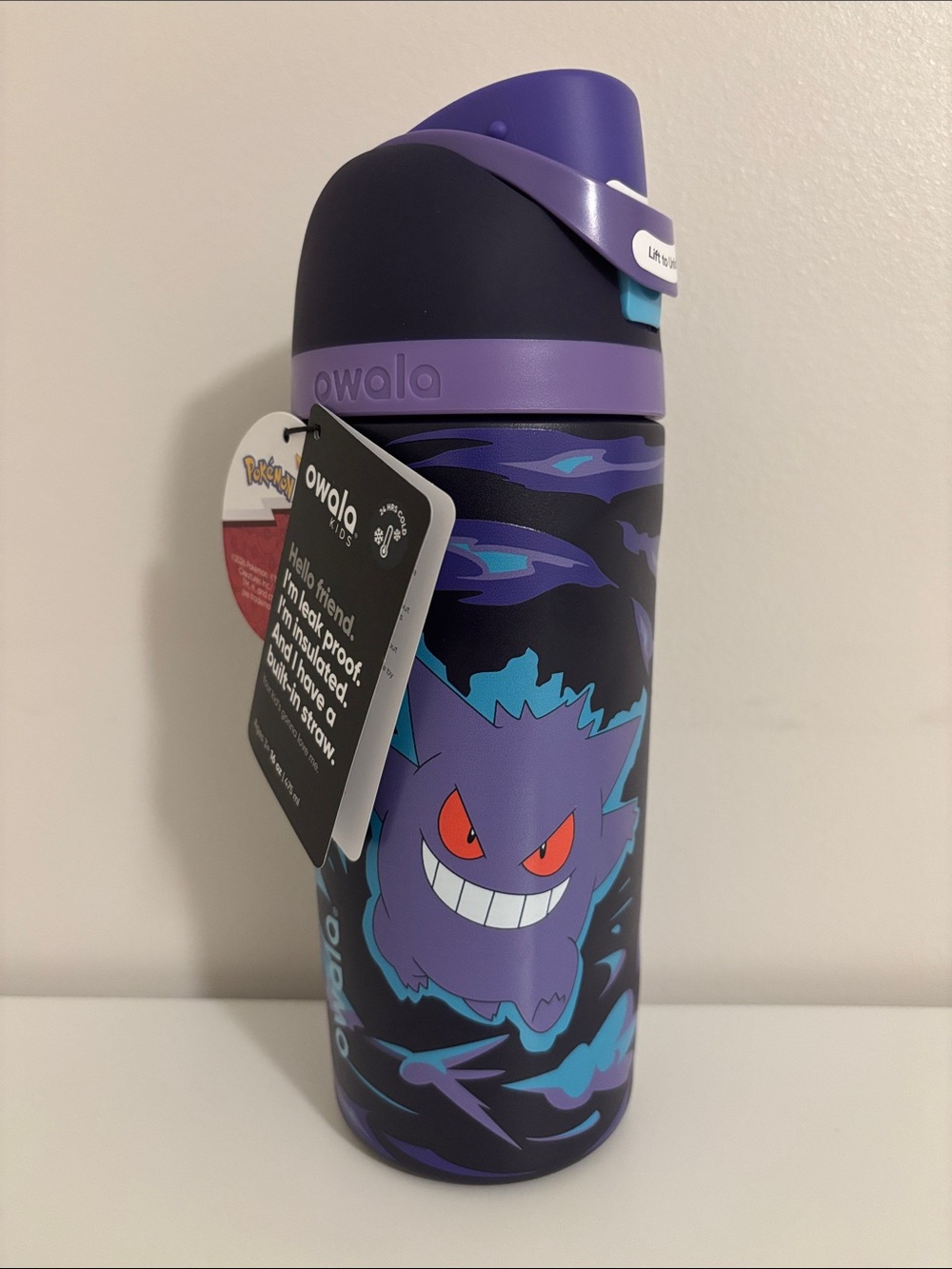 Owala FreeSip 16fl oz Gengar Pokémon Water Bottle Purple/Black/Blue Flip Lock
